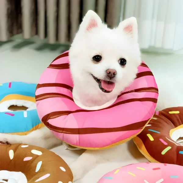 Cuello isabelino tipo dona para perros rosa y chocolate