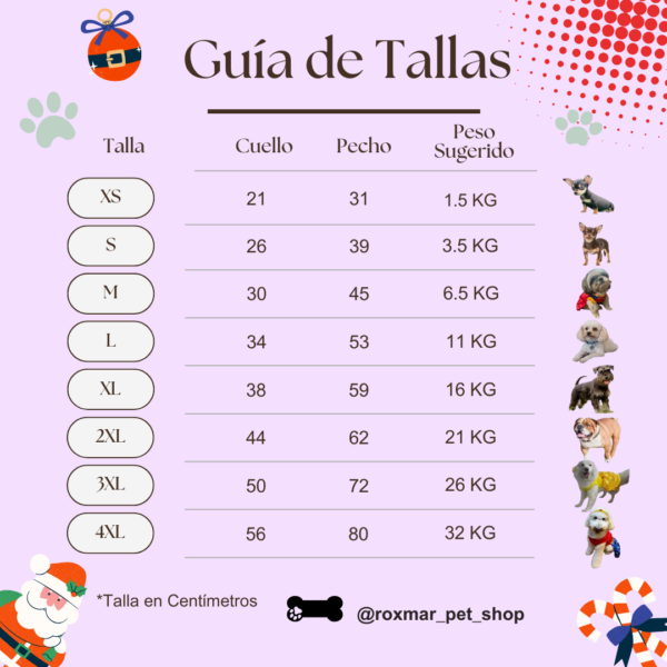 Guia de tallas ropa y disfraces para mascotas navidad