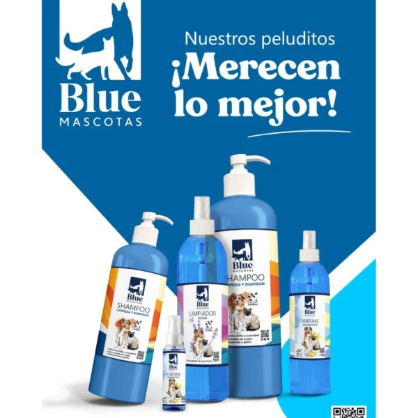 Shampoo azul hidratante para mascotas