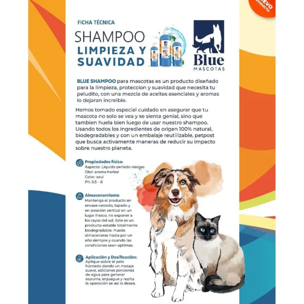 Shampoo Azul Hidratante para Perros, Gatos y otras Mascotas - 250 ML - Imagen 4